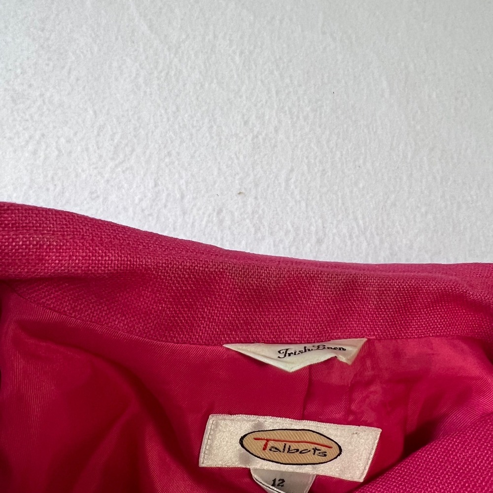 Talbots Blazer Womens 12 Fuschia Pink Irish Linen Colorful Jacket Wedding Summer - Picture 12 of 16